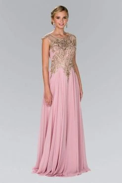 Elizabeth K - GL2407 Cap Sleeve Gilt Embroidered Bodice Gown Formal Gowns