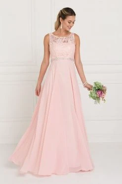 Formal Gowns Elizabeth K - GL2420 Jeweled Waist Lace A-Line Gown