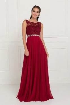 Formal Gowns Elizabeth K - GL2420 Jeweled Waist Lace A-Line Gown