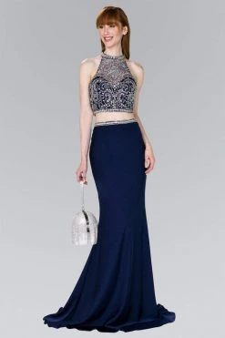 Elizabeth K - GL2424 Crystal Ornate Illusion High Neck Two-Piece Gown Formal Gowns