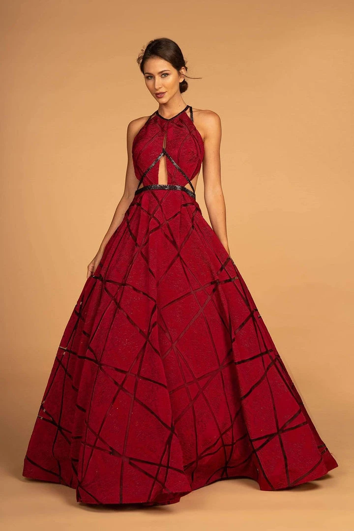 Formal Gowns Elizabeth K - GL2502 Embellished Halter Jacquard Ballgown 3 Formal Gowns Elizabeth K - GL2502 Embellished Halter Jacquard Ballgown