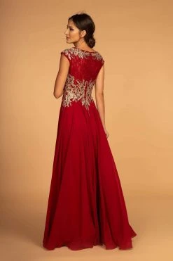 Elizabeth K - GL2519 Lace Embroidered Bateau Chiffon A-line Dress