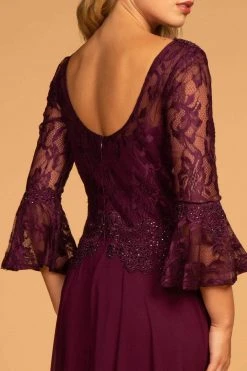 Formal Gowns Elizabeth K - GL2521 Embellished V-Neck Quarter Length Sleeves Gown