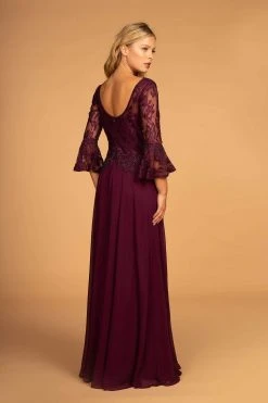 Formal Gowns Elizabeth K - GL2521 Embellished V-Neck Quarter Length Sleeves Gown