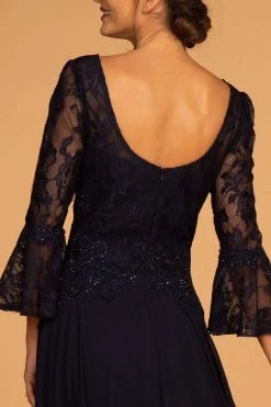 Formal Gowns Elizabeth K - GL2521 Embellished V-Neck Quarter Length Sleeves Gown