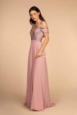 Elizabeth K - GL2527 Jeweled Bodice Plunging Off Shoulder Gown Formal Gowns