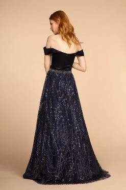 Elizabeth K - GL2530 Embellished Pleated Off-Shoulder A-line Dress Formal Gowns