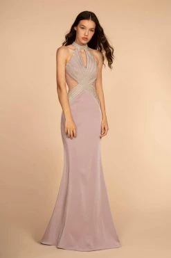 Elizabeth K - GL2573 Embellished High Halter Trumpet Dress Formal Gowns