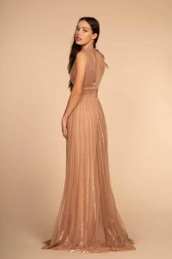 Elizabeth K - GL2574 Pleated Deep V-neck A-line Dress