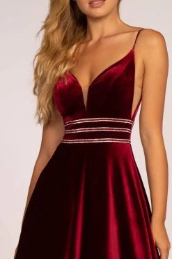 Elizabeth K - GL2584 Illusion Plunging Neck Sleeveless Velvet Gown
