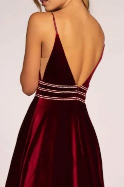 Elizabeth K - GL2584 Illusion Plunging Neck Sleeveless Velvet Gown