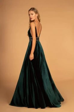 Elizabeth K - GL2584 Illusion Plunging Neck Sleeveless Velvet Gown