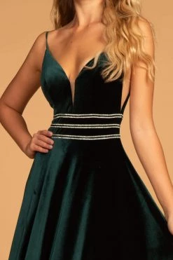 Elizabeth K - GL2584 Illusion Plunging Neck Sleeveless Velvet Gown