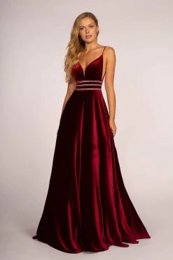Elizabeth K - GL2584 Illusion Plunging Neck Sleeveless Velvet Gown