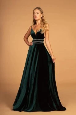 Elizabeth K - GL2584 Illusion Plunging Neck Sleeveless Velvet Gown