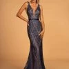 Formal Gowns Elizabeth K - GL2646 Embellished Deep V-neck Trumpet Dress