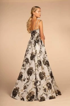 Formal Gowns Elizabeth K - GL2657 Floral Print Deep V-neck A-line Dress
