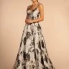 Formal Gowns Elizabeth K - GL2657 Floral Print Deep V-neck A-line Dress 1 Formal Gowns Elizabeth K - GL2657 Floral Print Deep V-neck A-line Dress