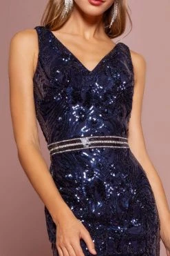 Elizabeth K - GL2675 Sequined V-neck Trumpet Dress Formal Gowns