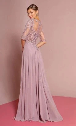 Elizabeth K - GL2681 Half Sleeve Embroidered Illusion Lace Gown Formal Gowns