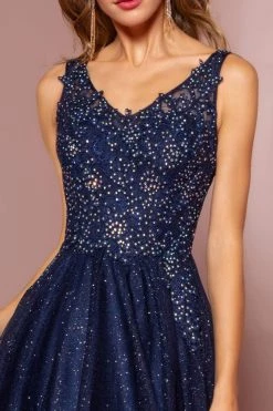 Elizabeth K - GL2692 Embroidered V-Neck A-Line Dress