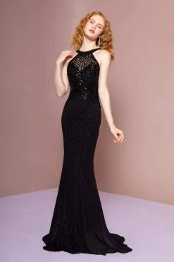 Formal Gowns Elizabeth K - GL2695 Embellished Halter Trumpet Dress With Train