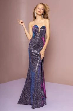 Elizabeth K - GL2703 Glitter Crepe Deep Sweetheart Trumpet Dress Formal Gowns
