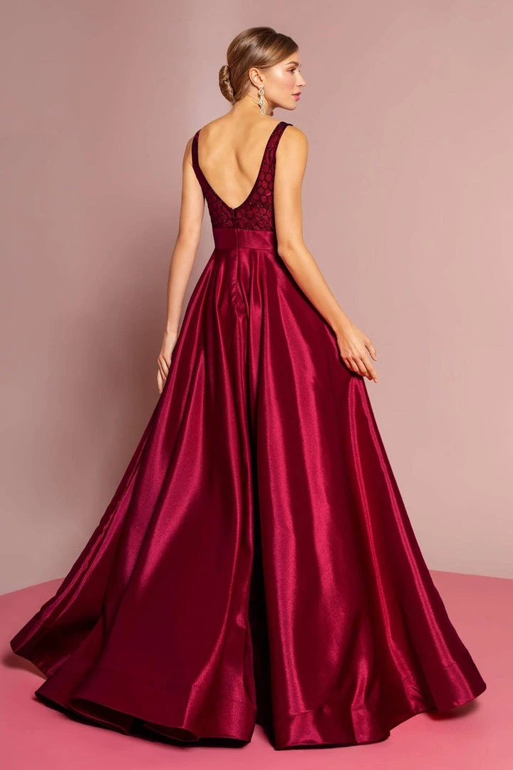Formal Gowns Elizabeth K - GL2705 Embellished Deep V-neck Satin A-line Dress 4 Formal Gowns Elizabeth K - GL2705 Embellished Deep V-neck Satin A-line Dress