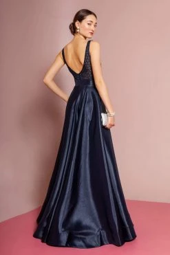 Formal Gowns Elizabeth K - GL2705 Embellished Deep V-neck Satin A-line Dress 15 Formal Gowns Elizabeth K - GL2705 Embellished Deep V-neck Satin A-line Dress