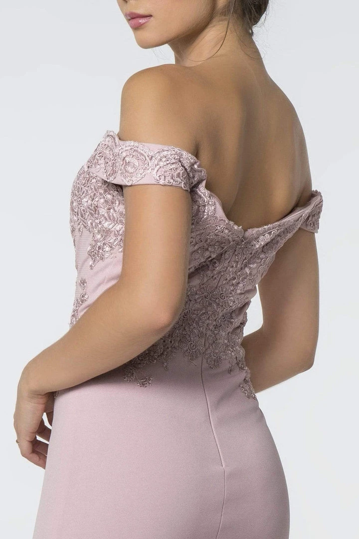 Elizabeth K - GL2708 Embroidered Off-Shoulder Jersey Trumpet Dress 10 Elizabeth K - GL2708 Embroidered Off-Shoulder Jersey Trumpet Dress