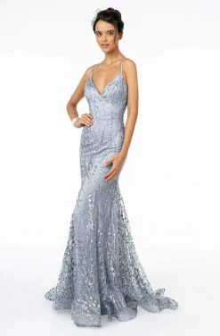 Elizabeth K - GL2965 Glitter Mesh Sleeveless Deep V-Neck Mermaid Dress Formal Gowns