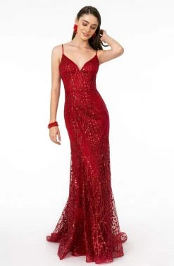 Elizabeth K - GL2965 Glitter Mesh Sleeveless Deep V-Neck Mermaid Dress Formal Gowns