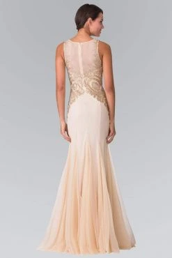 Elizabeth K - Gold Embroidered Tulle Trumpet Gown GL2283 Formal Gowns