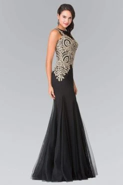 Elizabeth K - Gold Embroidered Tulle Trumpet Gown GL2283 Formal Gowns