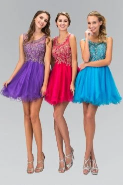 Elizabeth K - GS1335 Jewel-Toned Illusion Tulle Dress Cocktail Dresses