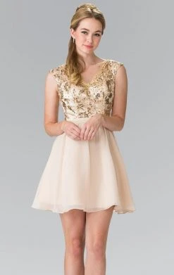 Elizabeth K - GS1430 Sequined V-Neck Chiffon A-Line Dress Cocktail Dresses 7 Elizabeth K - GS1430 Sequined V-Neck Chiffon A-Line Dress Cocktail Dresses