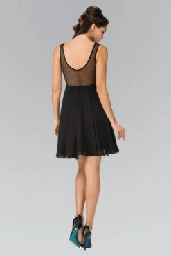 Elizabeth K - GS1433 Bead And Sequin Embellished Bodice Short Dress