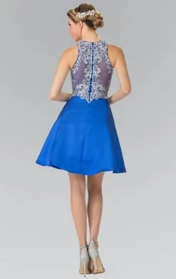 Cocktail Dresses Elizabeth K - GS1442 Embellished High Neck Lace A-Line Dress