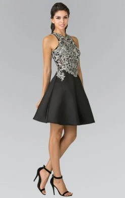 Cocktail Dresses Elizabeth K - GS1442 Embellished High Neck Lace A-Line Dress