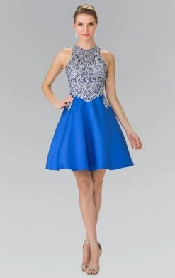 Cocktail Dresses Elizabeth K - GS1442 Embellished High Neck Lace A-Line Dress