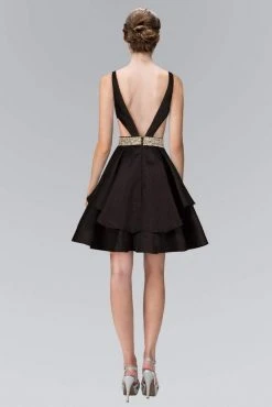 Elizabeth K - GS1447 Tiered V Neck Cocktail Dress Cocktail Dresses