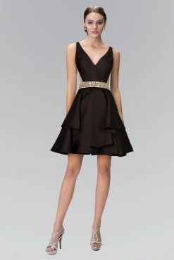 Elizabeth K - GS1447 Tiered V Neck Cocktail Dress Cocktail Dresses