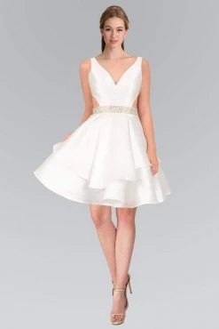 Elizabeth K - GS1447 Tiered V Neck Cocktail Dress Cocktail Dresses