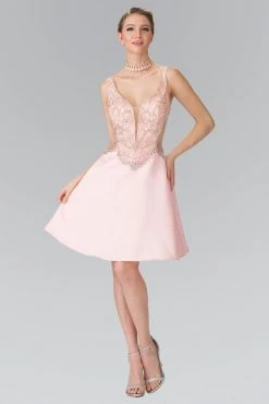 Elizabeth K - GS1469 Bejeweled Sleeveless A-line Short Dress