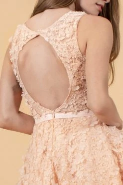 Elizabeth K - GS1604 Dimensional Floral Appliqued Lace Cocktail Dress Cocktail Dresses