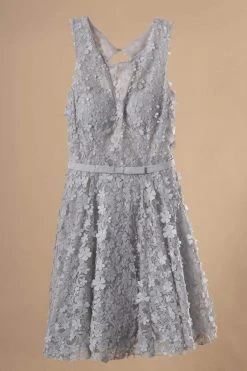 Elizabeth K - GS1604 Dimensional Floral Appliqued Lace Cocktail Dress Cocktail Dresses