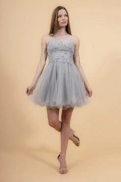 Elizabeth K - GS1607 Embroidered Bodice Illusion Tulle Cocktail Dress 20 Elizabeth K - GS1607 Embroidered Bodice Illusion Tulle Cocktail Dress