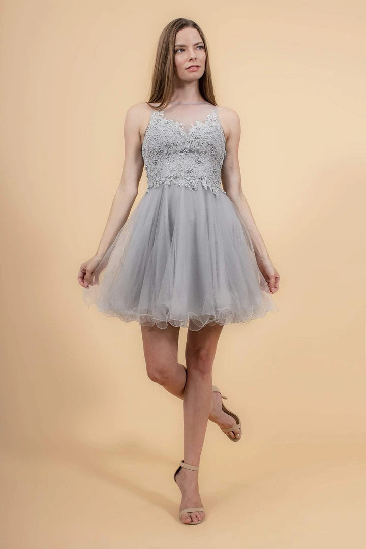 Elizabeth K - GS1607 Embroidered Bodice Illusion Tulle Cocktail Dress 11 Elizabeth K - GS1607 Embroidered Bodice Illusion Tulle Cocktail Dress