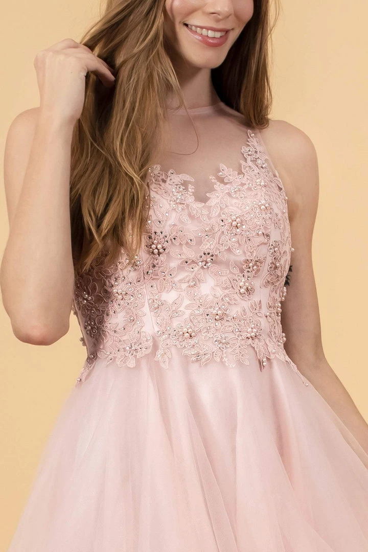 Elizabeth K - GS1607 Embroidered Bodice Illusion Tulle Cocktail Dress 5 Elizabeth K - GS1607 Embroidered Bodice Illusion Tulle Cocktail Dress