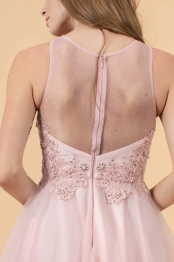 Elizabeth K - GS1607 Embroidered Bodice Illusion Tulle Cocktail Dress 6 Elizabeth K - GS1607 Embroidered Bodice Illusion Tulle Cocktail Dress